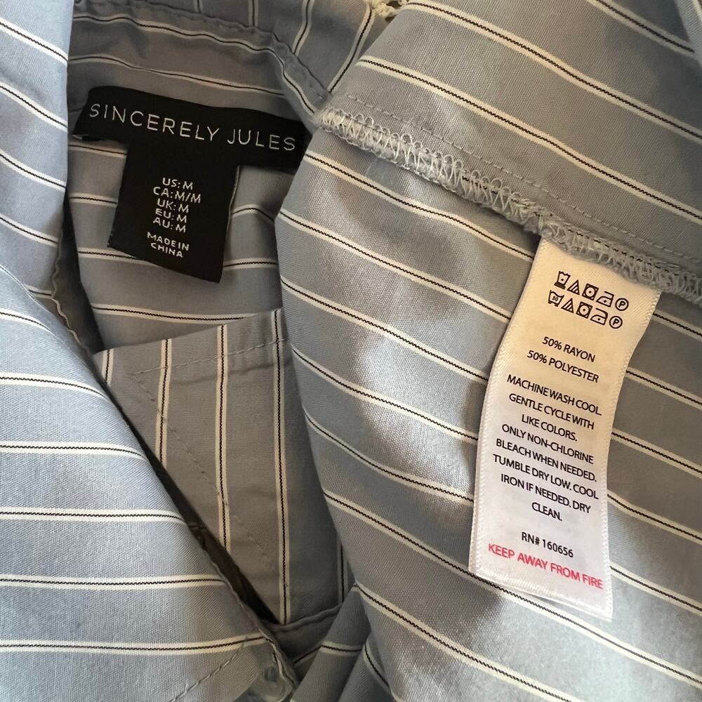 Sincerely Jules Blue Vertical Striped Long Sleeve Shorts Loungewear Set Medium - Picture 7 of 7